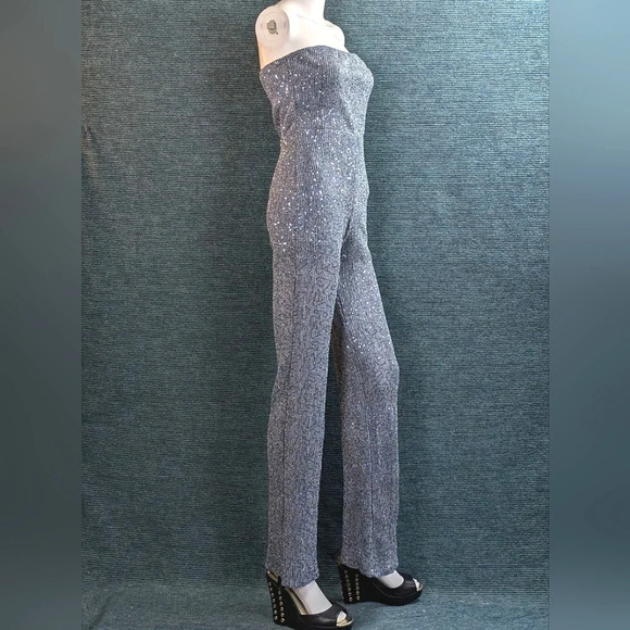 Wild Fable Strapless Tube Jumpsuit, Silver Sequined Dark Blue - Picture 7 of 14